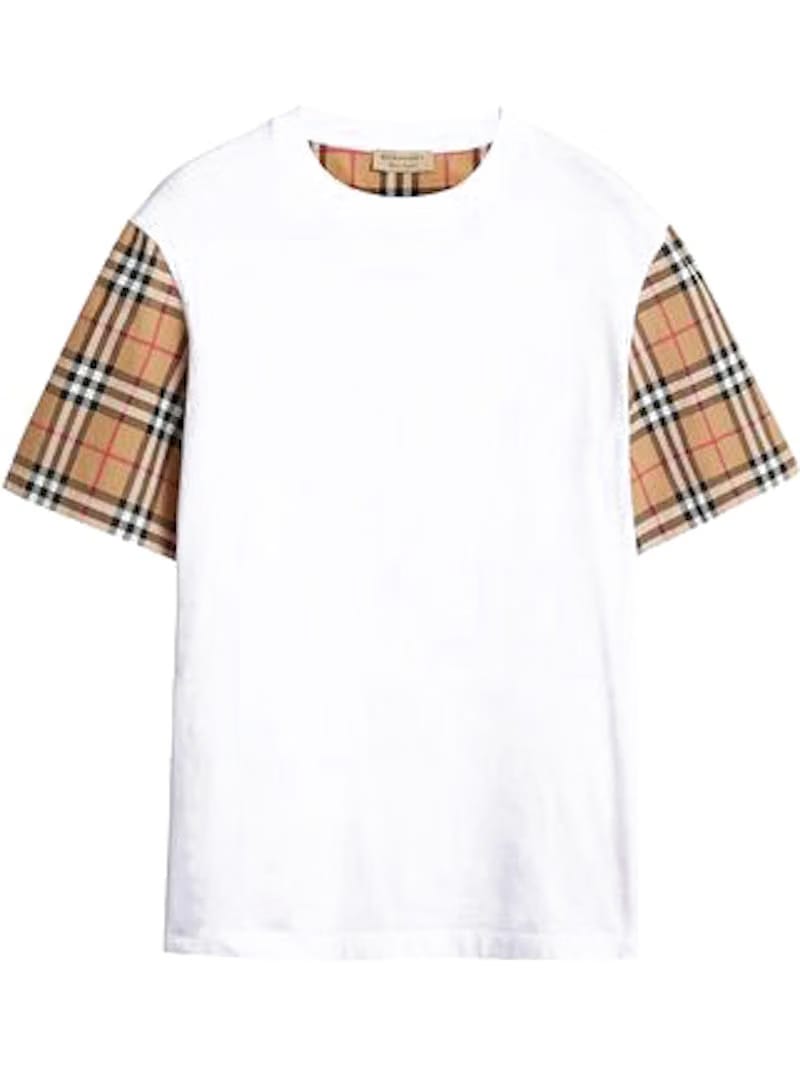 Burberry Stretch Check Sleeves Cotton T-Shirt White