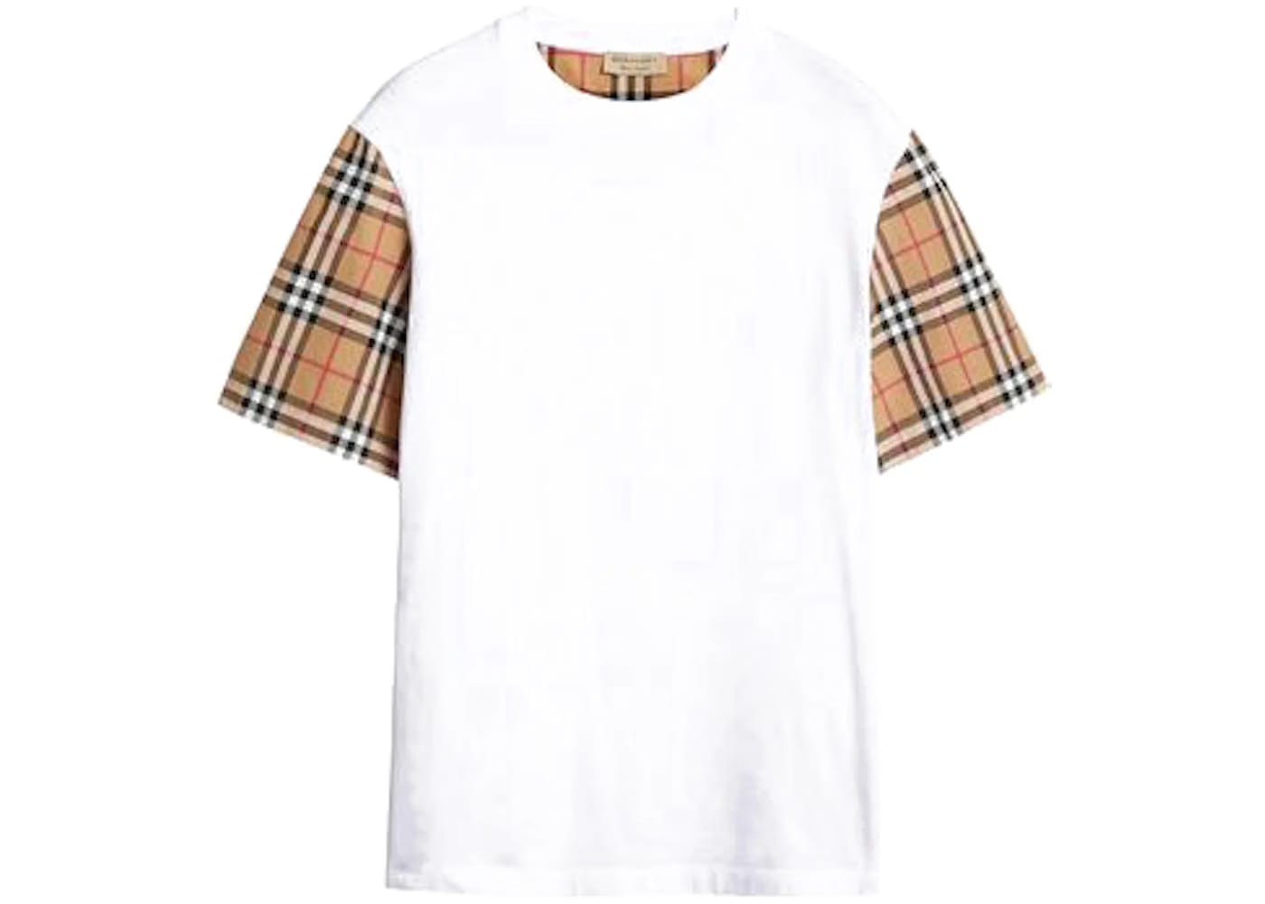 Burberry Stretch Check Sleeves Cotton T-Shirt White