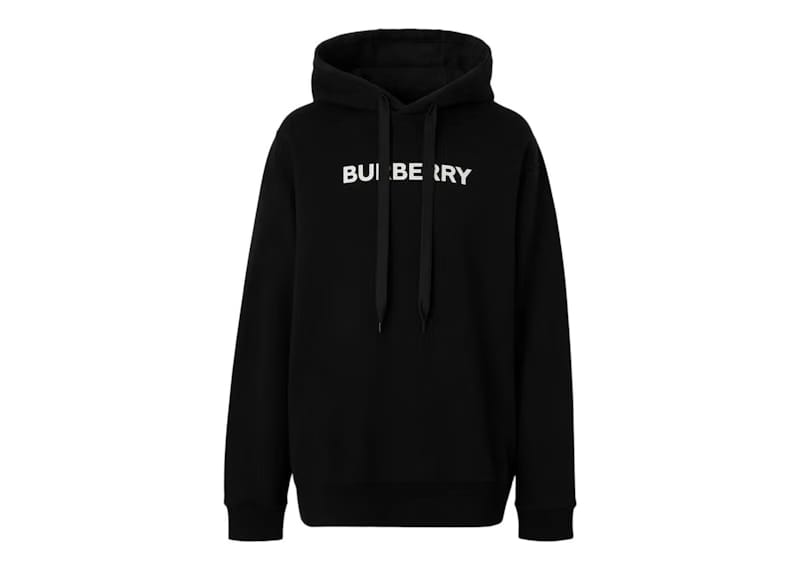 Burberry Logo Print Cotton Hoodie Black/White