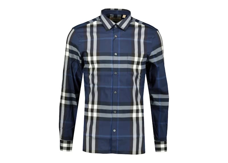 Burberry Stretch Cotton Poplin Shirt Navy White