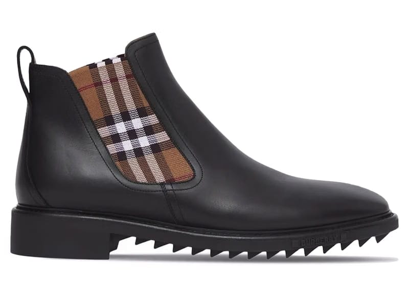 Burberry Check-panel Ankle Boots Black Brown