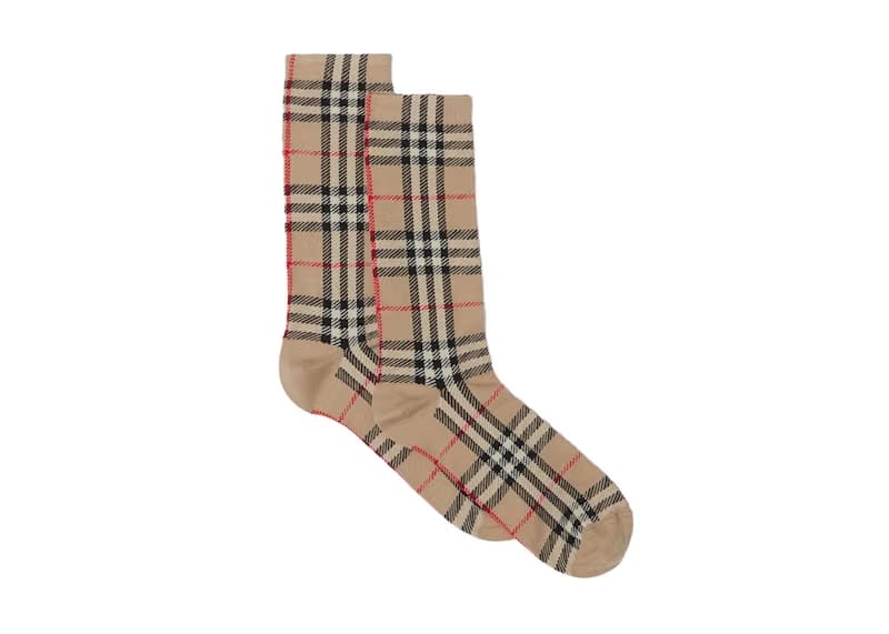 Burberry Vintage Check Intarsia Cotton Cashmere Blend Socks Archive Beige