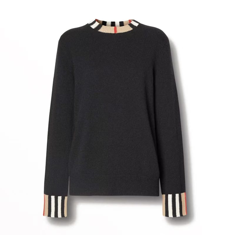 Burberry Icon Stripe Trim Cashmere Sweater Black