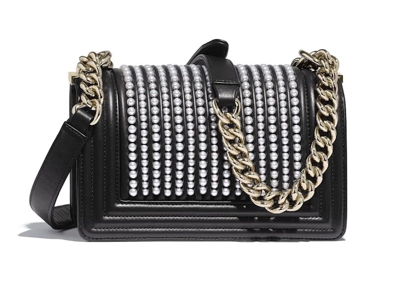 Chanel Boy Bag Calfskin/Imitation Pearl Gold-tone Small Black