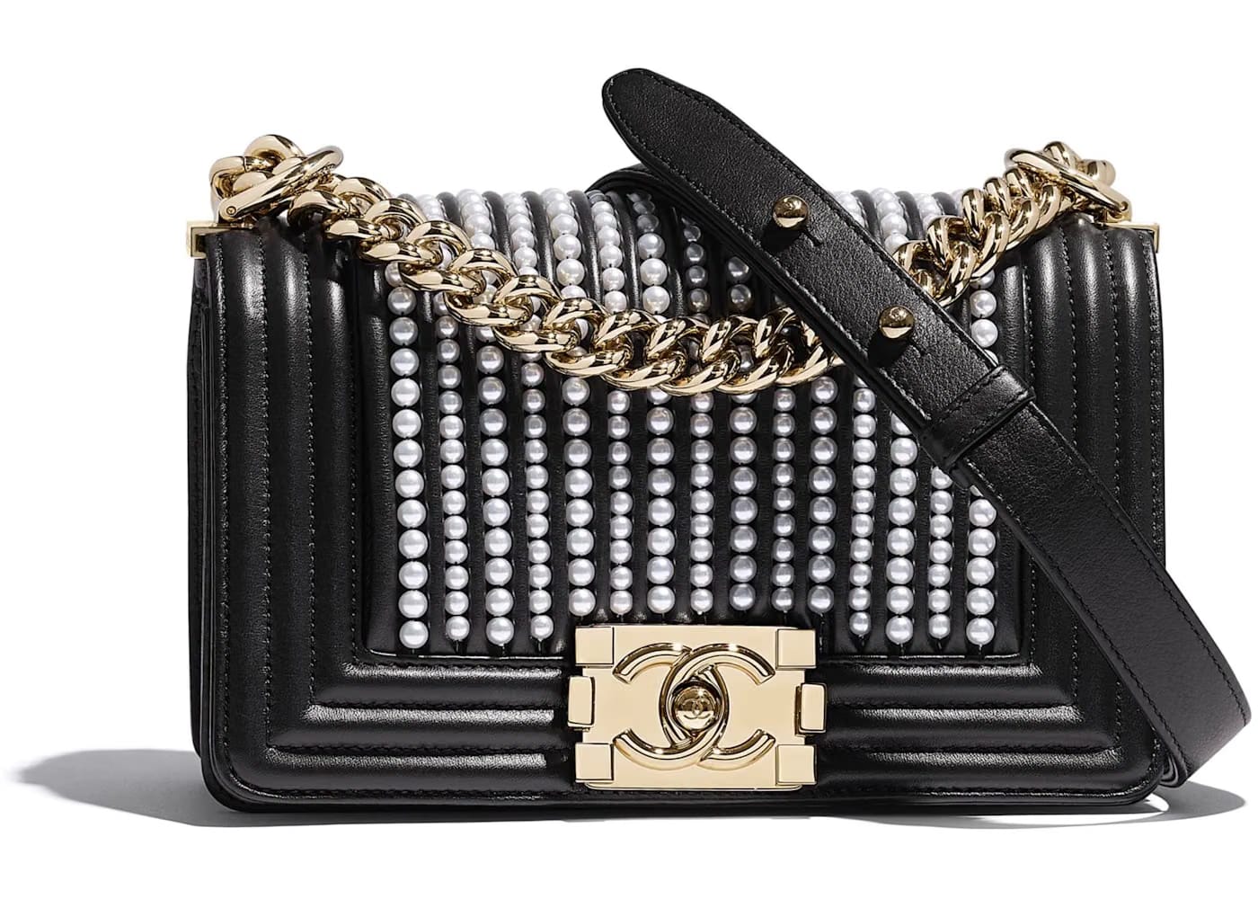 Chanel Boy Bag Calfskin/Imitation Pearl Gold-tone Small Black