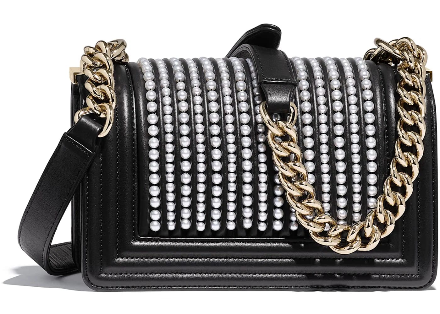 Chanel Boy Bag Calfskin/Imitation Pearl Gold-tone Small Black