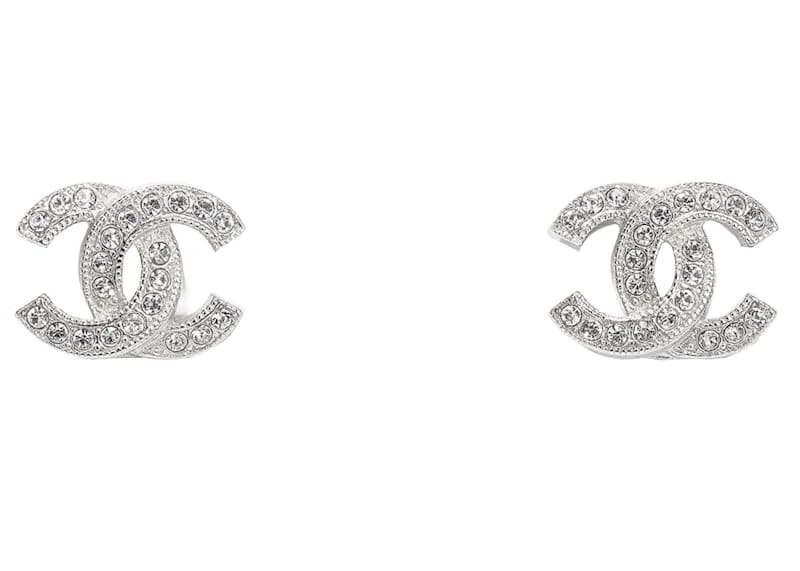 Chanel Metal and Strass Earrings Crystal Silver