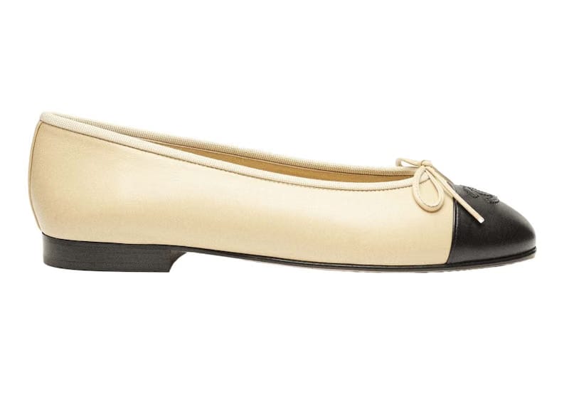 Chanel Lambskin 10mm Ballet Flats Beige Black