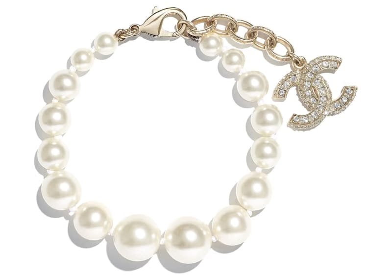 Chanel Interlocking Bracelet Gold/White/Crystal