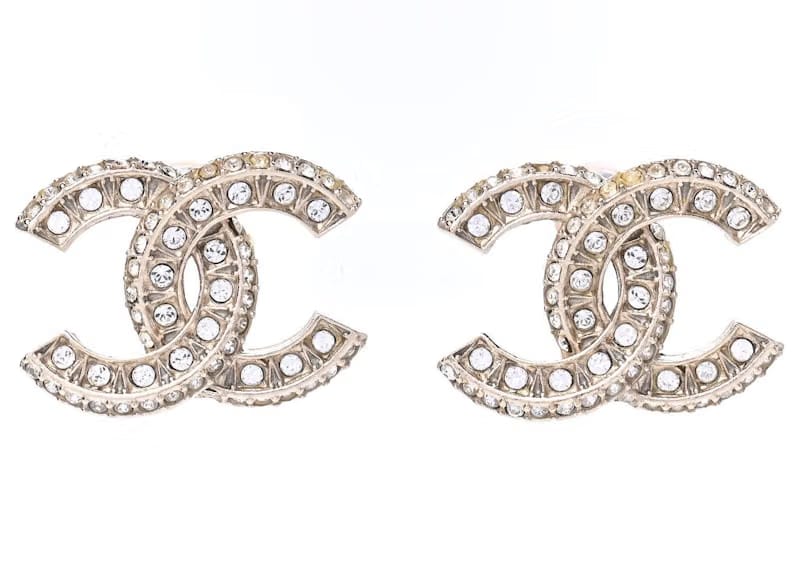 Chanel Crystal Timeless CC Earrings Light Gold