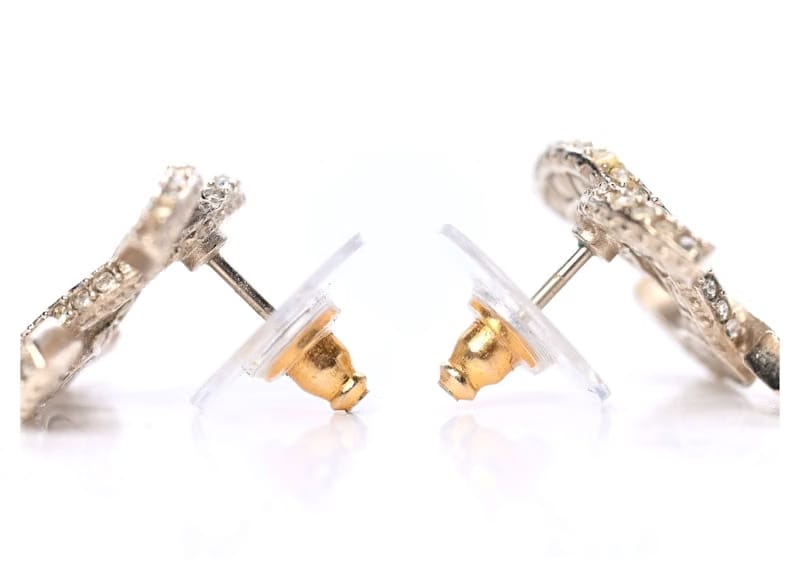 Chanel Crystal Timeless CC Earrings Light Gold