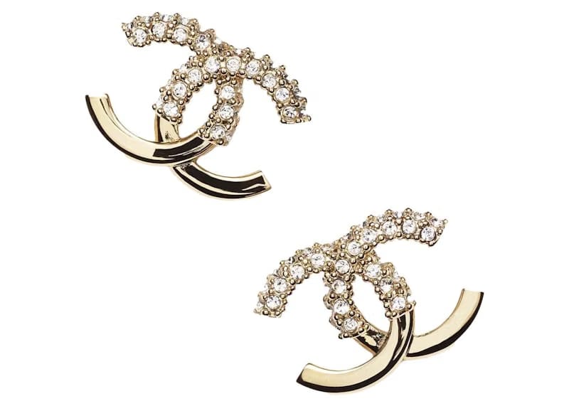 Chanel Crystal & Gold Metal Strass Stud Earrings AB9451 Gold/Crystal