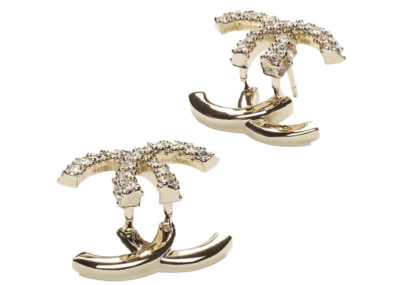 Chanel Crystal & Gold Metal Strass Stud Earrings AB9451 Gold/Crystal