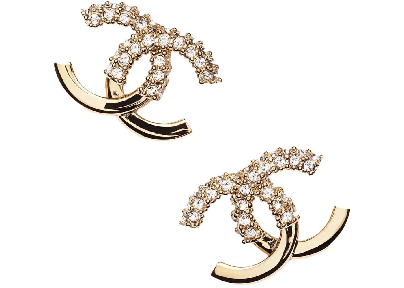 Chanel Crystal & Gold Metal Strass Stud Earrings AB9451 Gold/Crystal