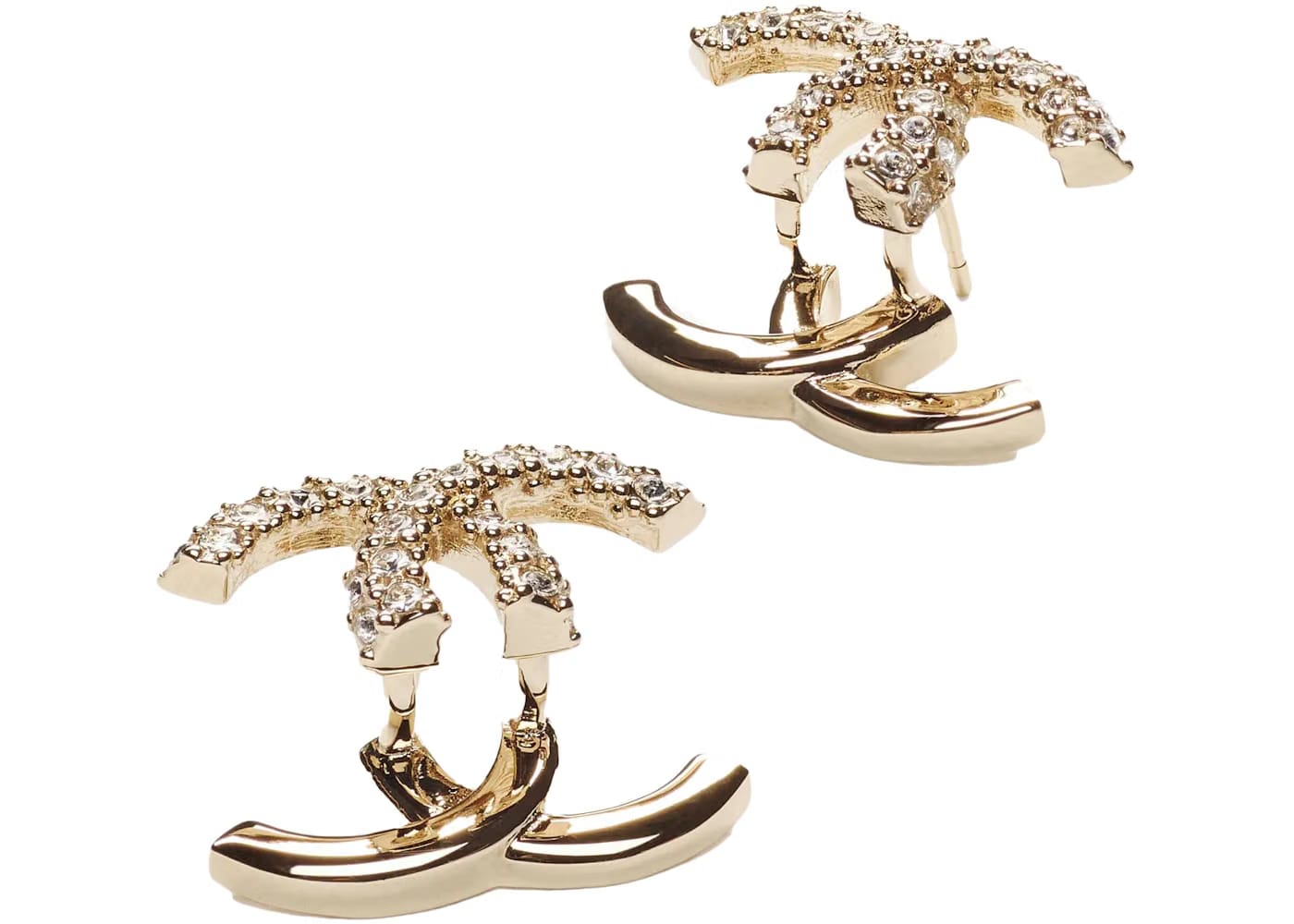 Chanel Crystal & Gold Metal Strass Stud Earrings AB9451 Gold/Crystal