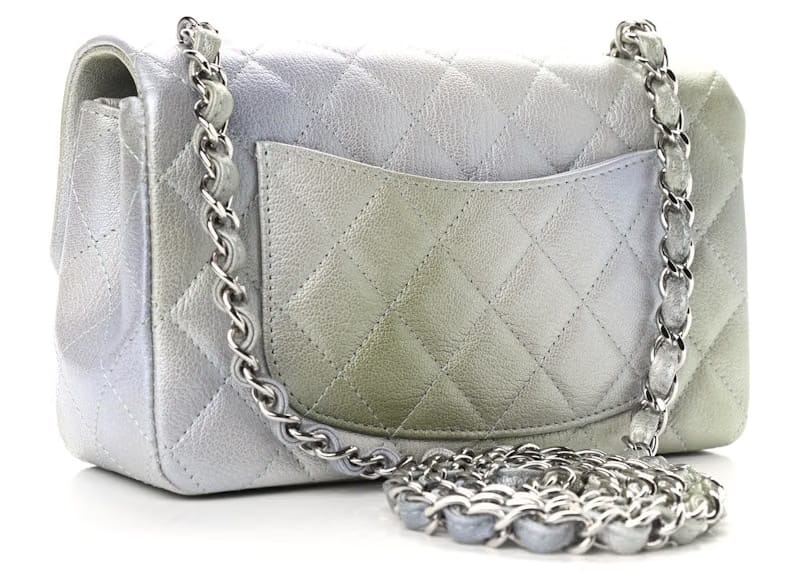 Chanel Quilted Rectangular Flap Bag Mini Metallic Gray/Green