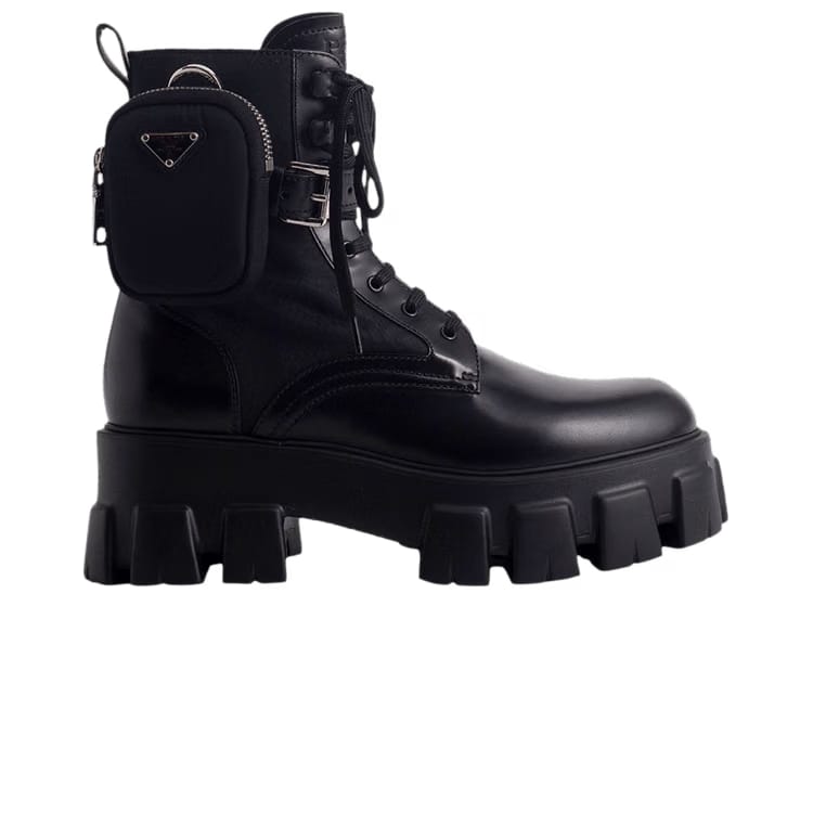 Prada Wmns Monolith Brushed Rois Leather and Nylon Boot 'Black'