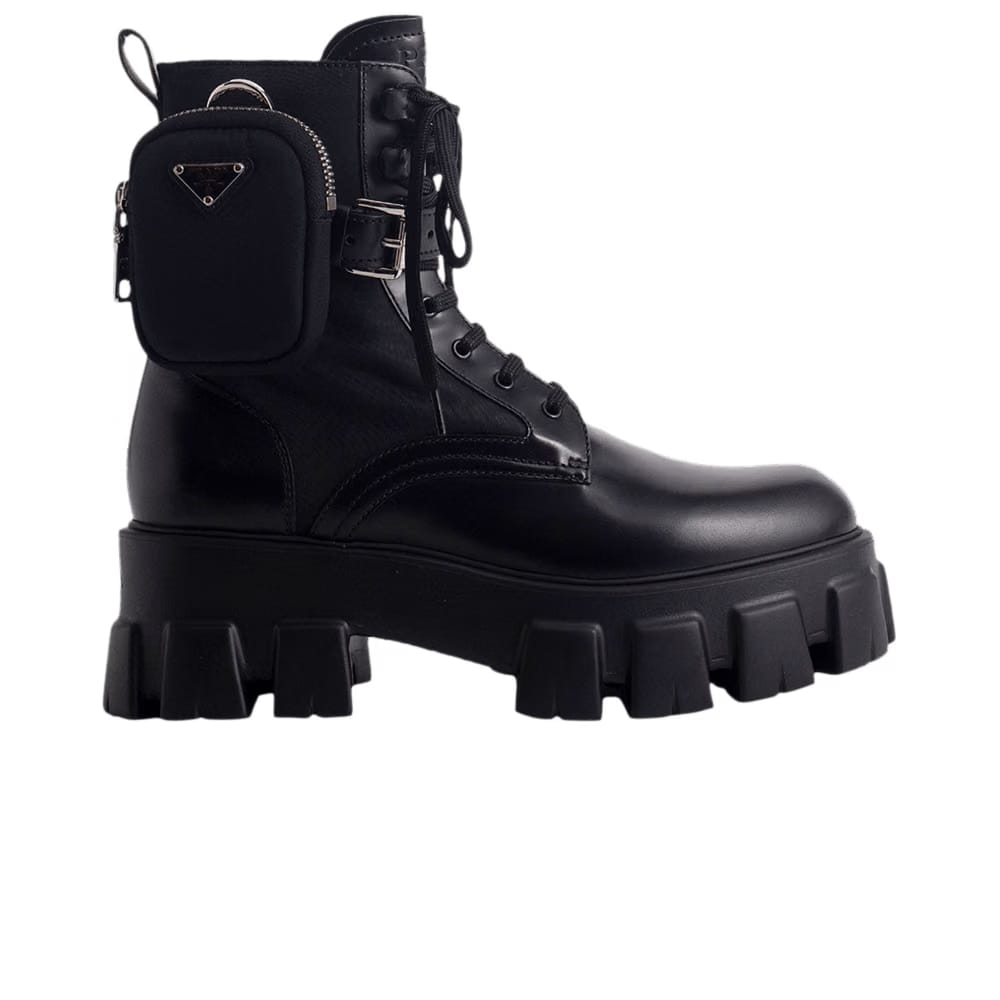 Prada Wmns Monolith Brushed Rois Leather and Nylon Boot 'Black'