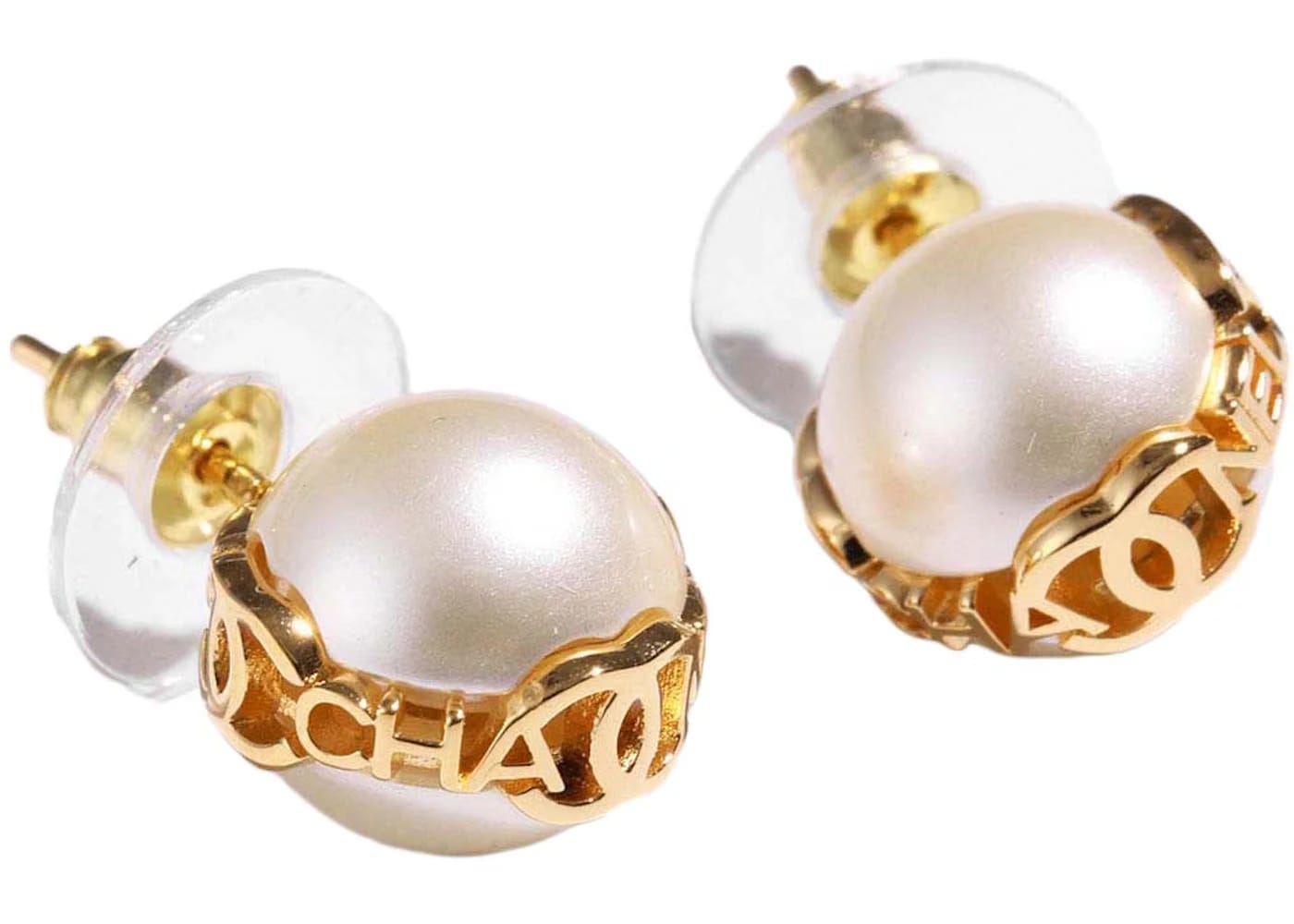 Chanel Logo Pearl Earrings Gold/Pearl (ABB595)