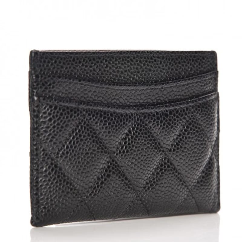 Chanel Classic Card Holder Quilted Caviar Gold-tone Black