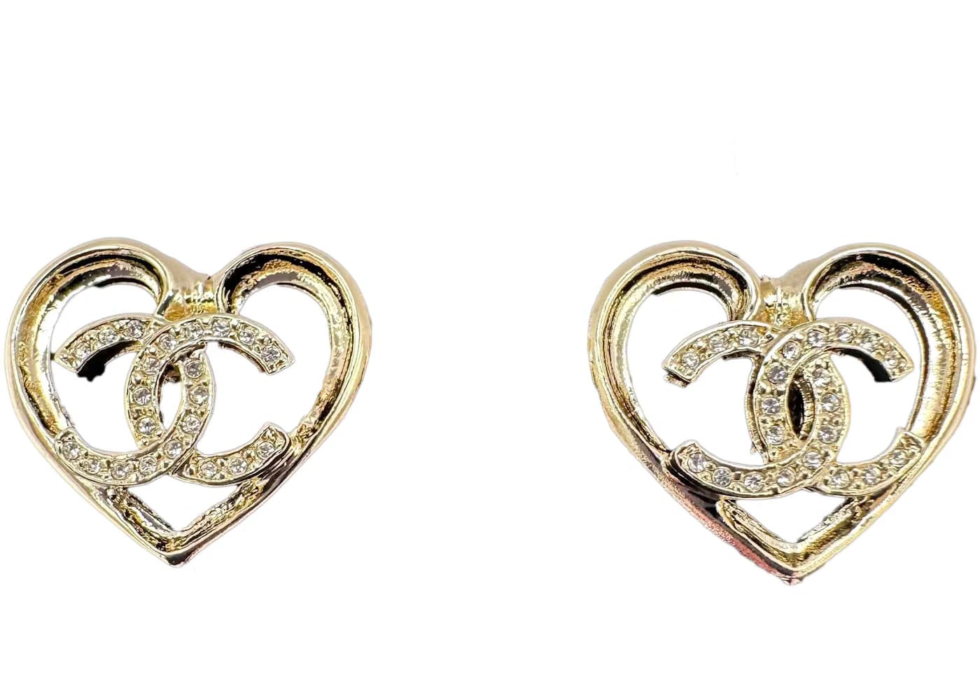 Chanel Crystal CC Logo Heart Stud Earrings ABA103 Light Gold/Crystal