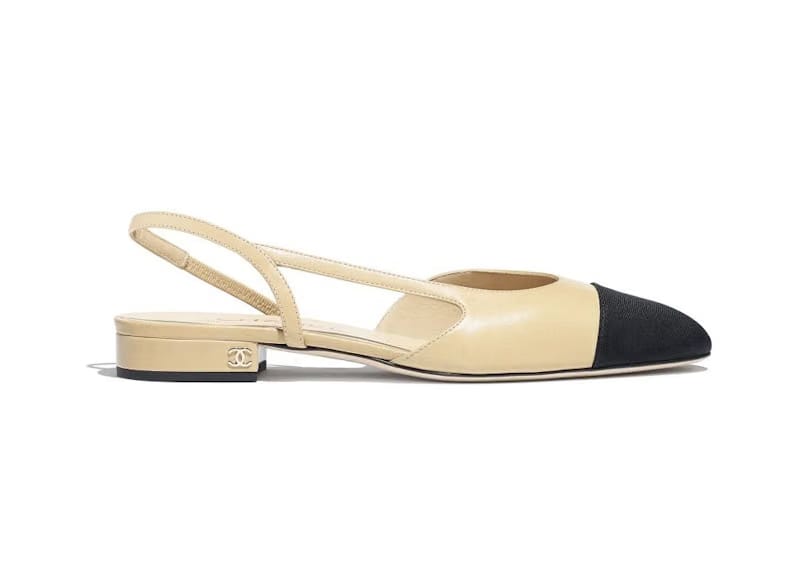 Chanel Slingback Flats Beige Goatskin