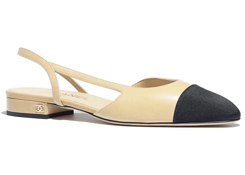 Chanel Slingback Flats Beige Goatskin