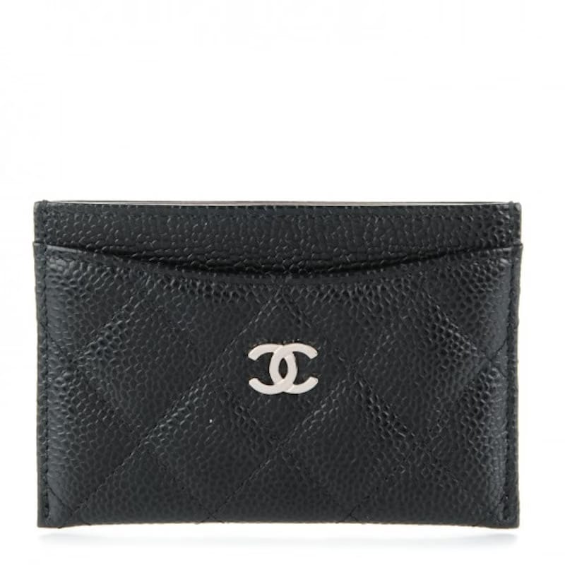 Chanel Card Holder Quilted Caviar Silver-tone Black