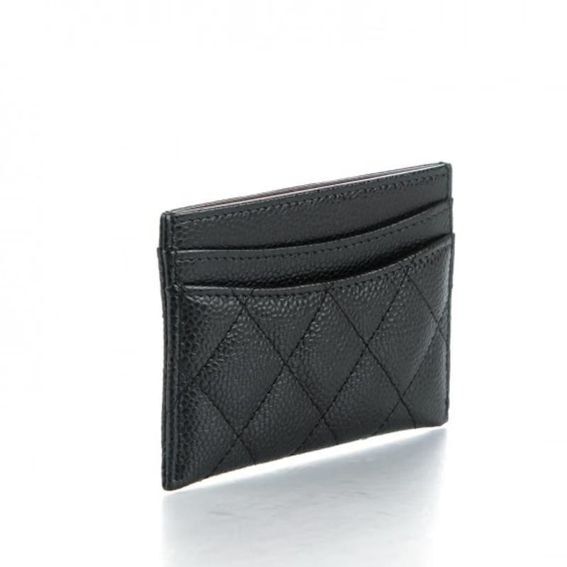 Chanel Card Holder Quilted Caviar Silver-tone Black