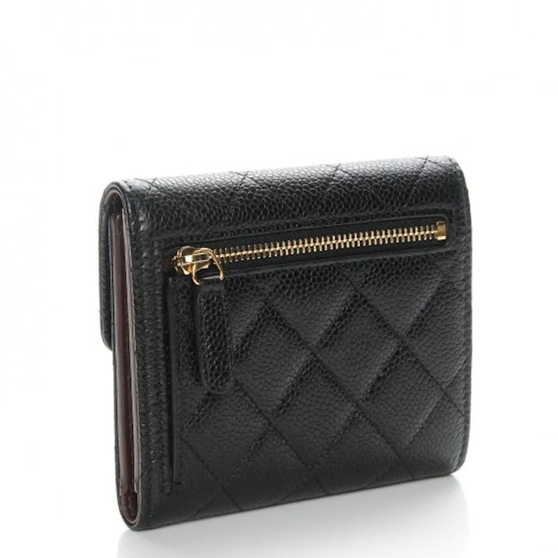 Chanel Flap Compact Wallet Quilted Caviar Gold-tone Black