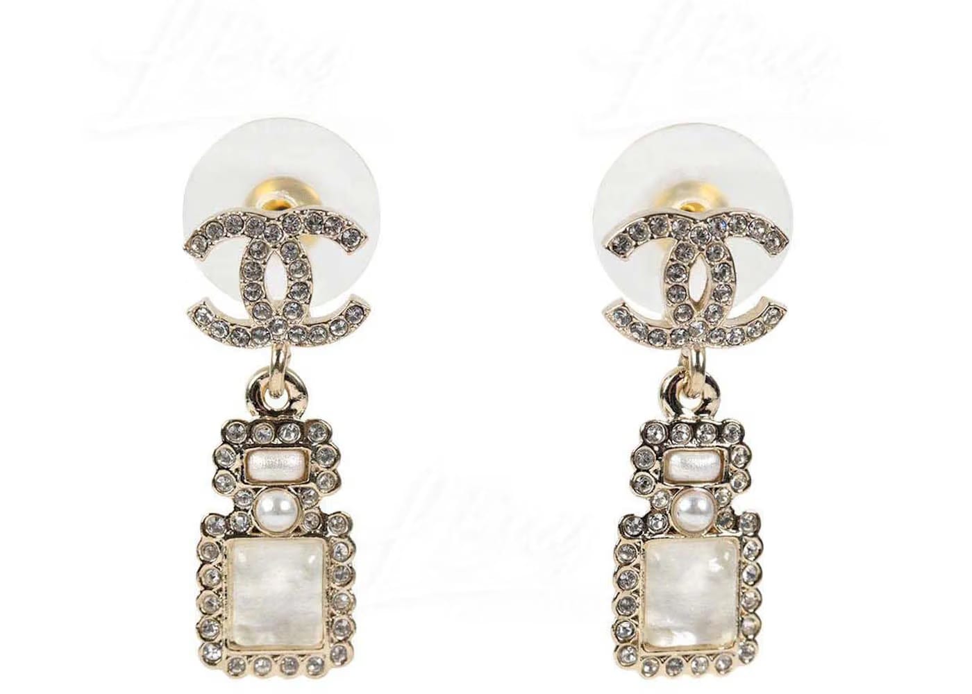 Chanel CC Logo Crystal Perfume Bottle Earrings Gold (AB7272)