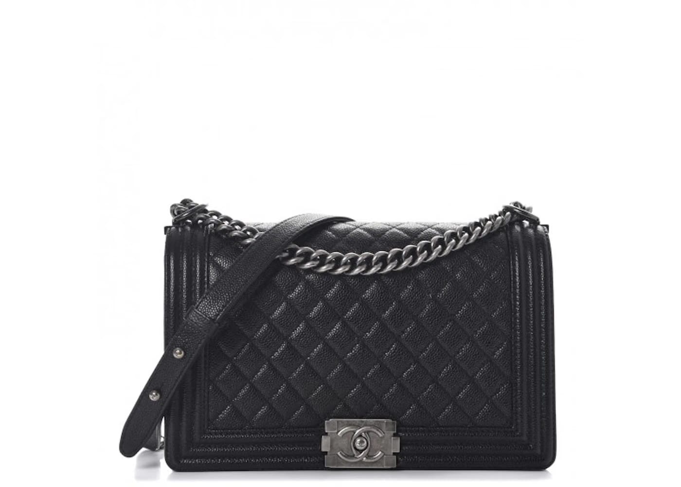 Chanel Boy Flap Quilted Caviar Diamond New Medium Black