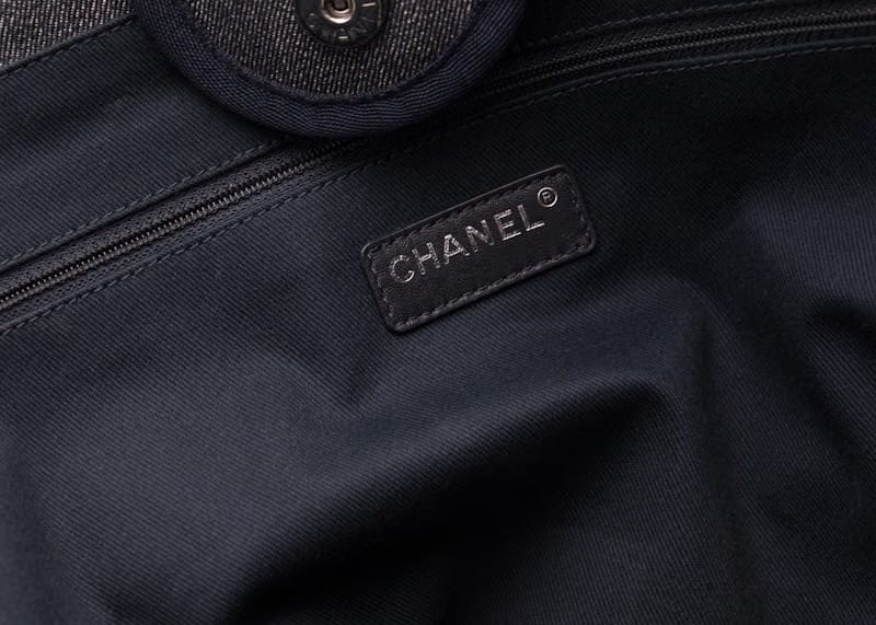 Chanel Deauville Tote Denim Silver-tone Large Dark Blue
