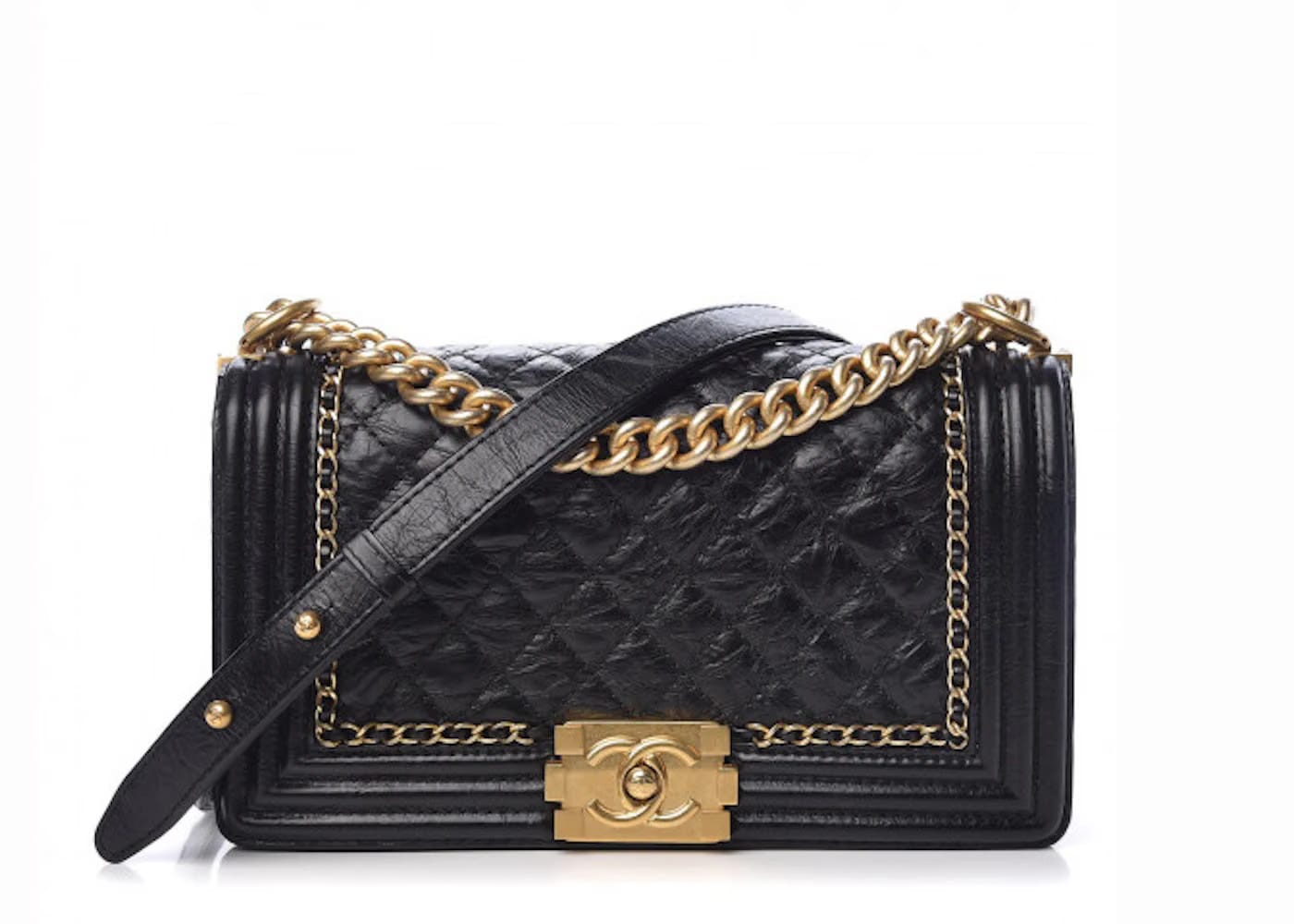 Chanel Jacket Boy Quilted Aged Calfskin Gold-tone Medium Black