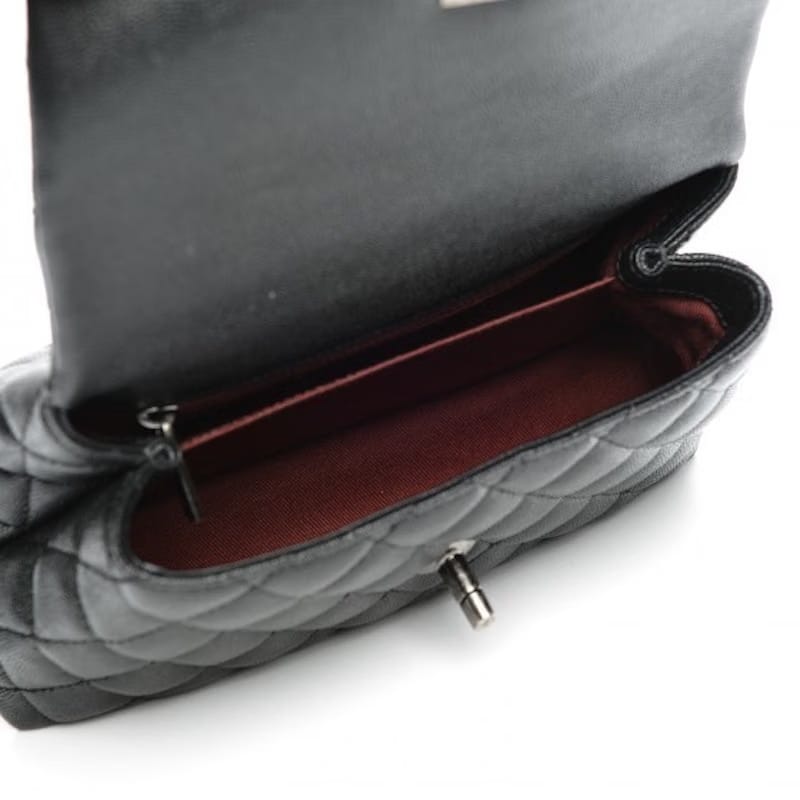 Chanel Coco Handle Bag Quilted Grained Caviar Ruthenium Mini Black