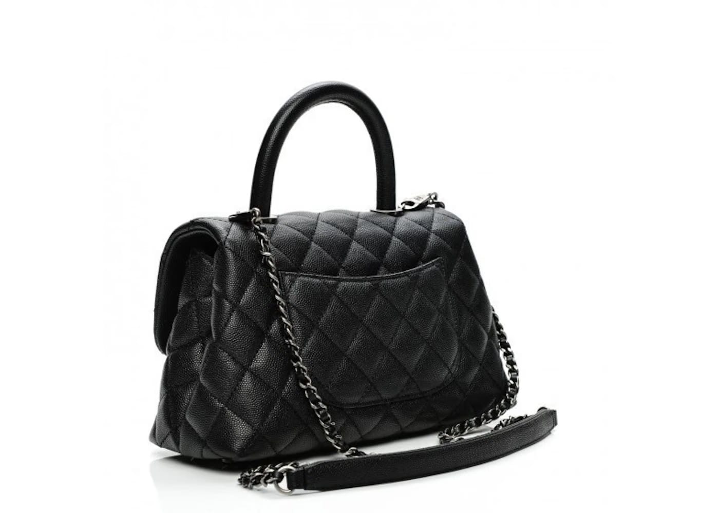 Chanel Coco Handle Bag Quilted Grained Caviar Ruthenium Mini Black