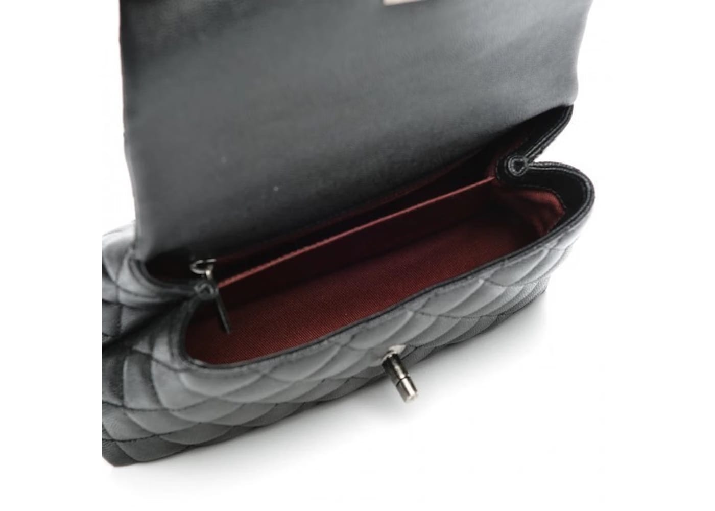 Chanel Coco Handle Bag Quilted Grained Caviar Ruthenium Mini Black