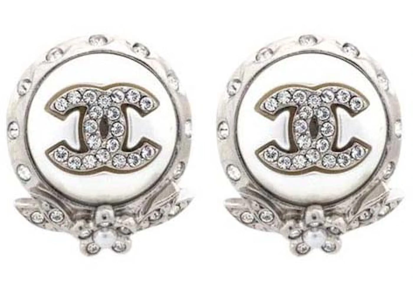 Chanel Crystal CC Pearl Earrings Silver (AB6931)