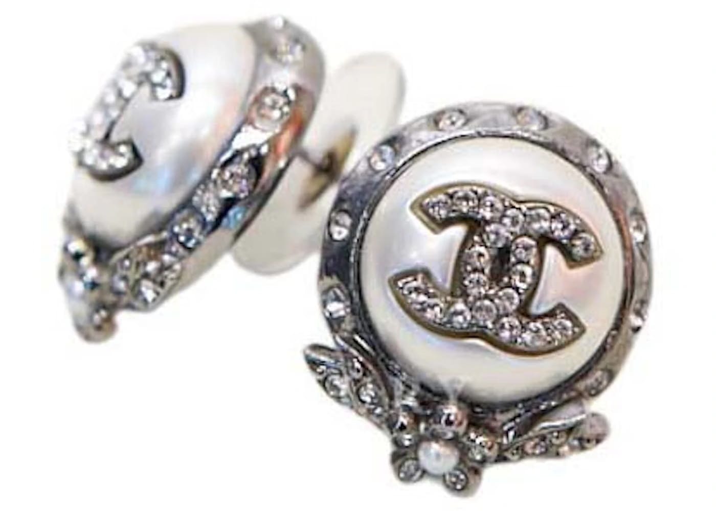 Chanel Crystal CC Pearl Earrings Silver (AB6931)