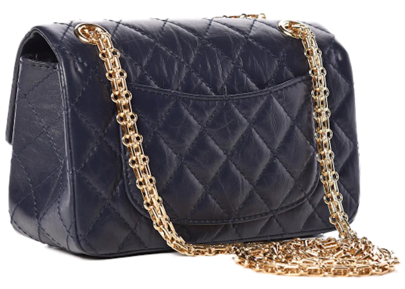 Chanel 2.55 Reissue Flap Quilted Crinkled Calfskin Gold-tone Mini Navy Blue