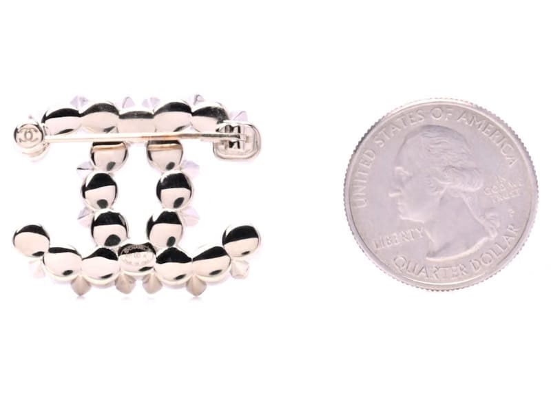 Chanel Crystal Pearl CC Brooch 1.0" Gold