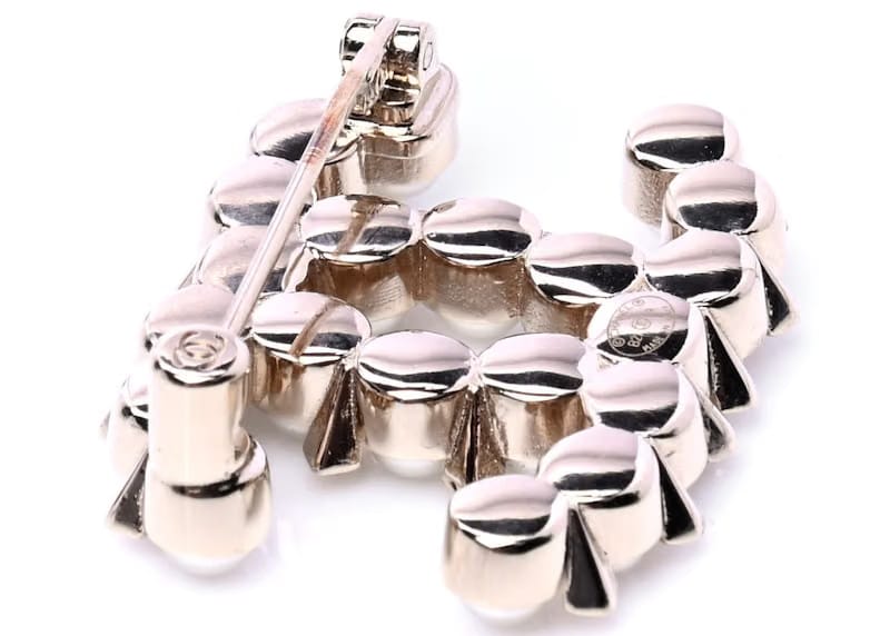 Chanel Crystal Pearl CC Brooch 1.0" Gold