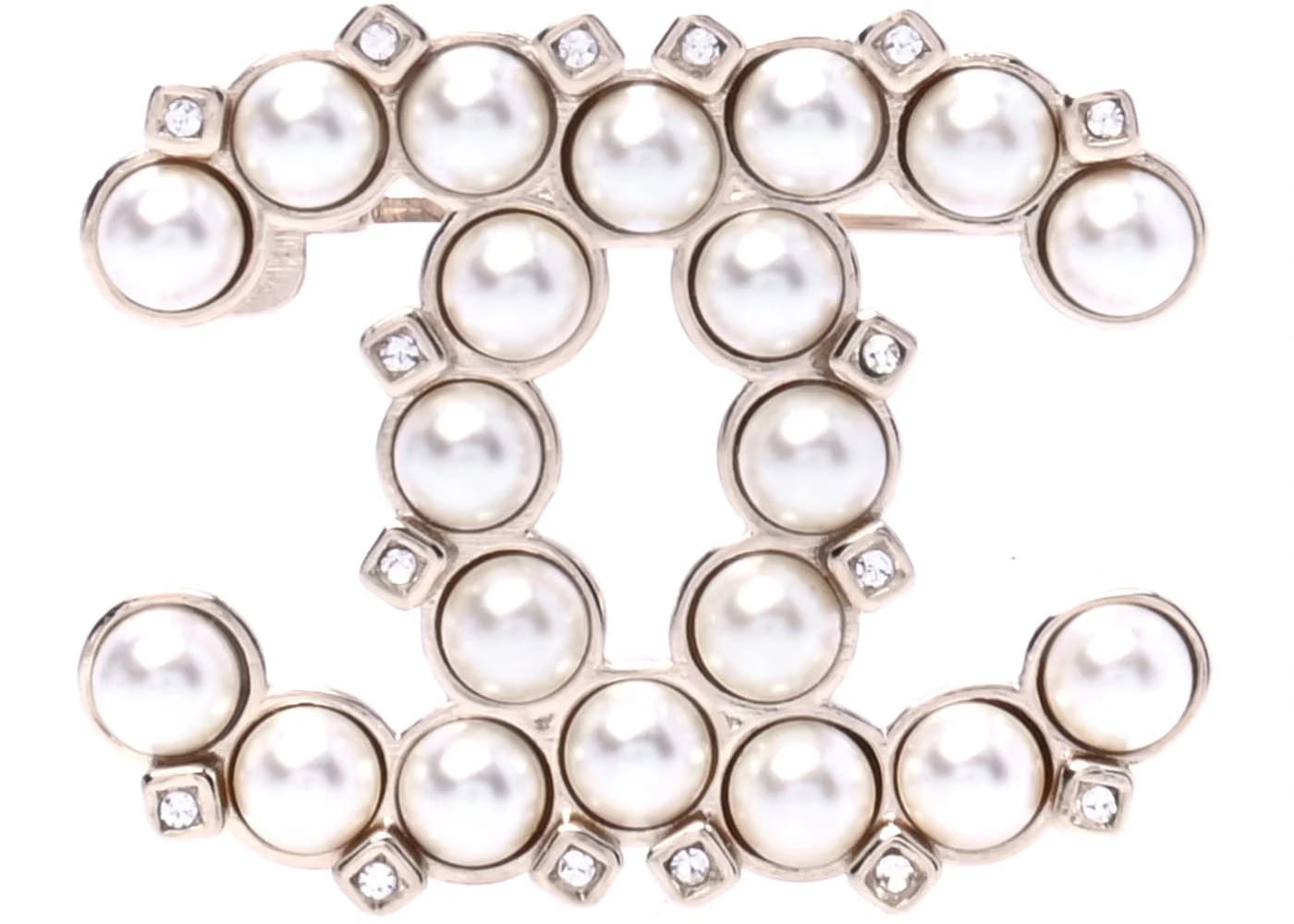 Chanel Crystal Pearl CC Brooch 1.0" Gold