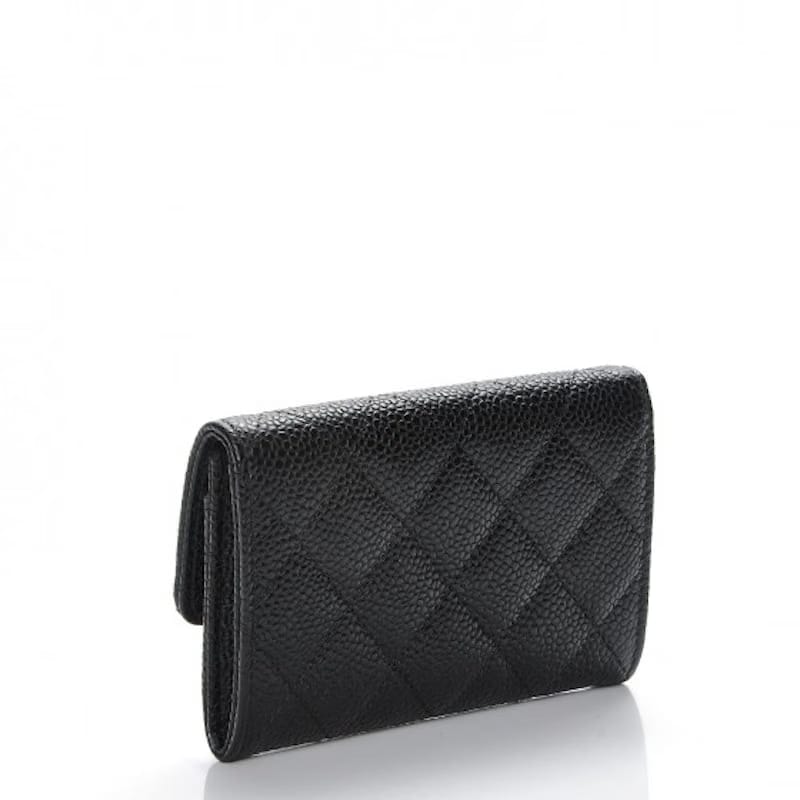 Chanel CC Card Holder Quilted Caviar Silver-tone Black