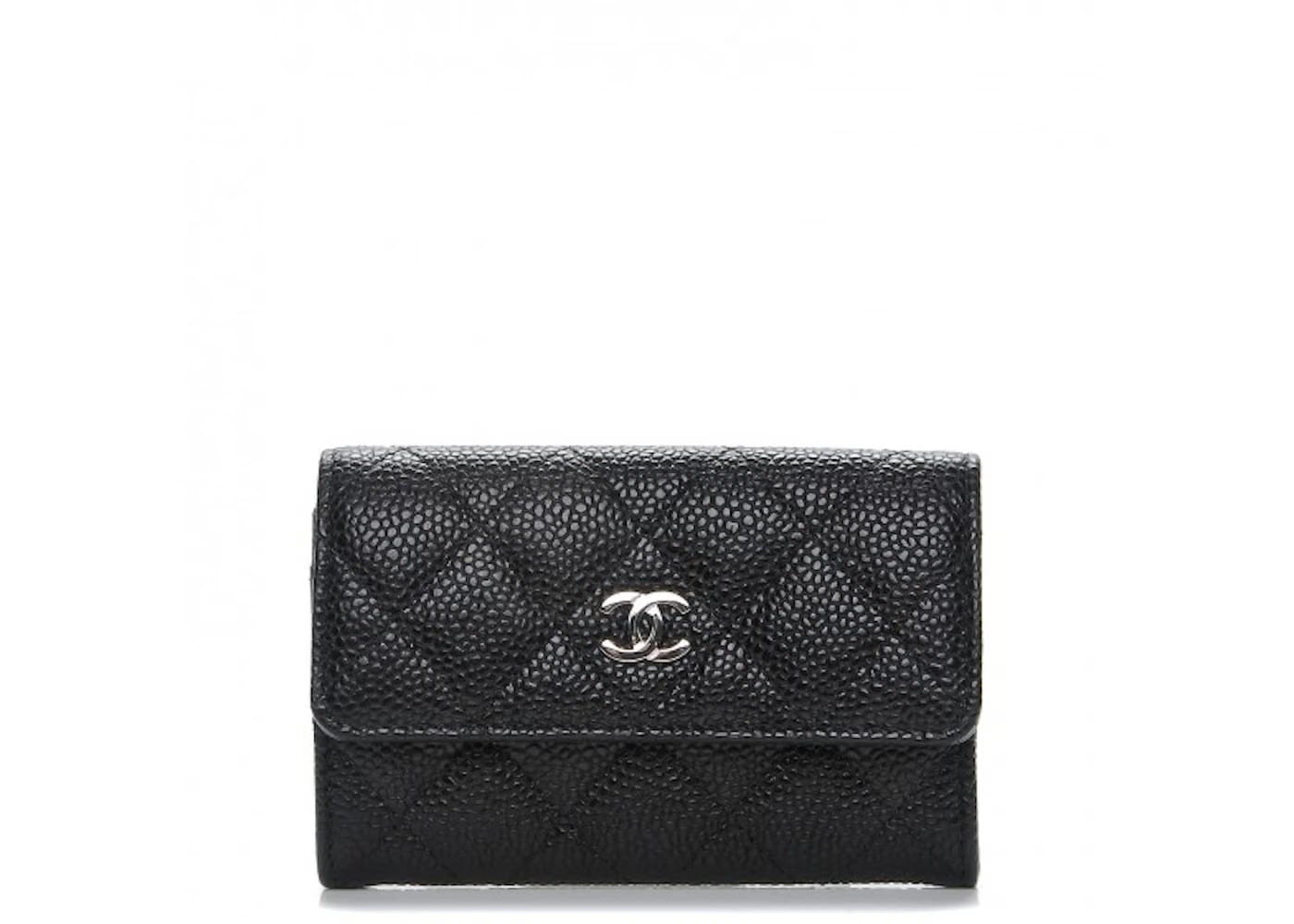 Chanel CC Card Holder Quilted Caviar Silver-tone Black