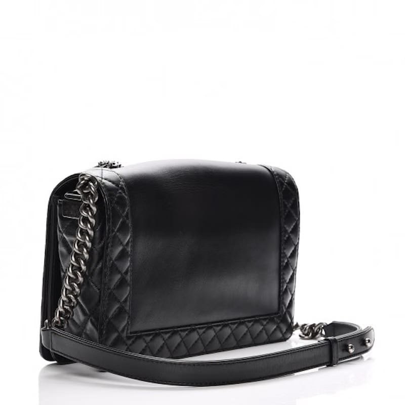 Chanel Enchained Boy Flap Calfskin Ruthenium Medium Black
