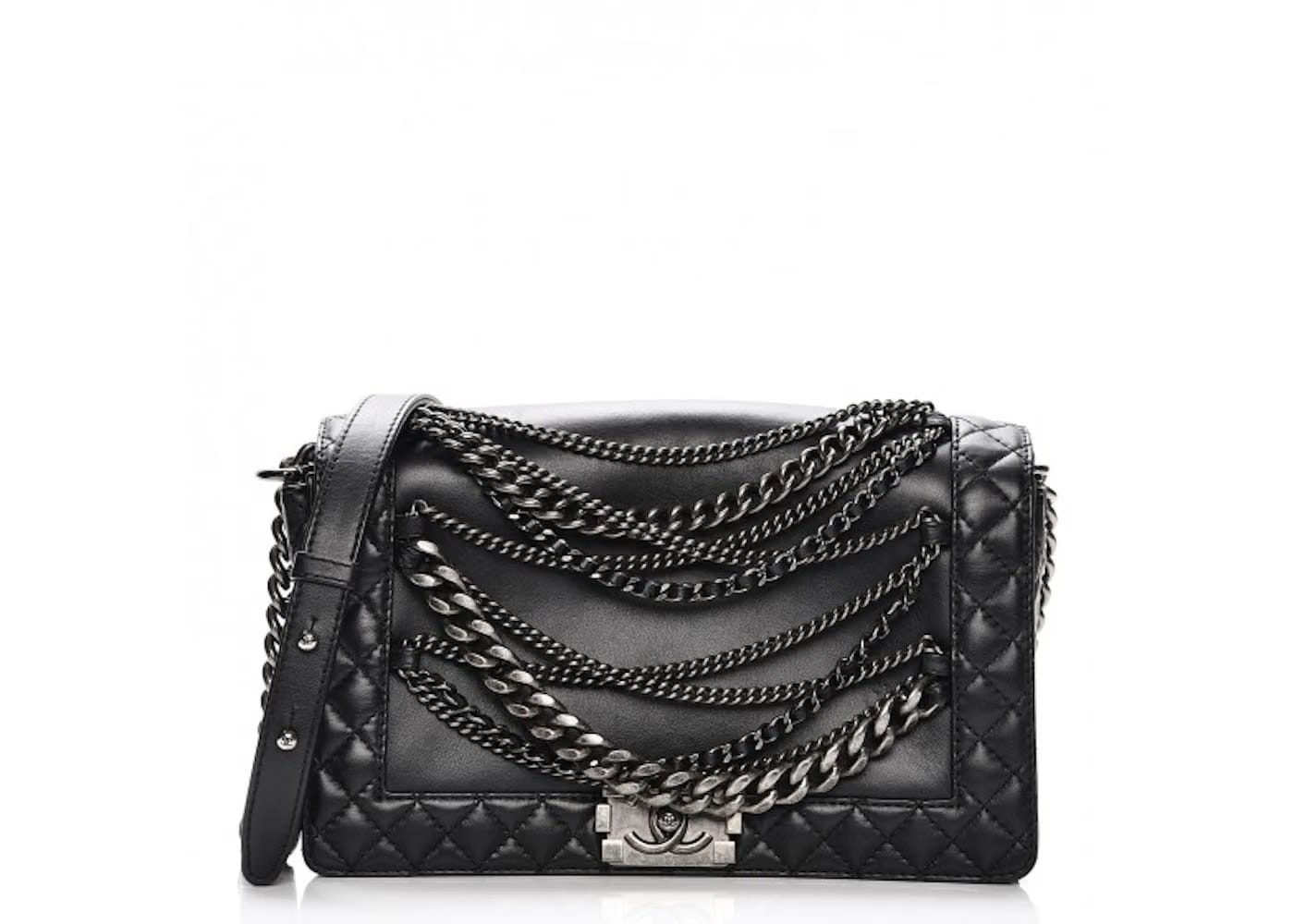 Chanel Enchained Boy Flap Calfskin Ruthenium Medium Black