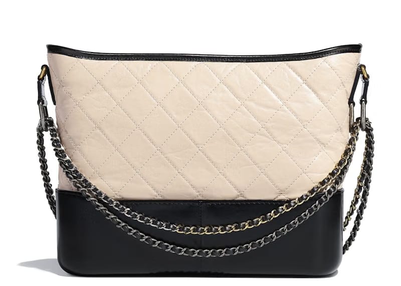 Chanel Gabrielle Hobo Bag Quilted Aged Calfskin Beige/Black