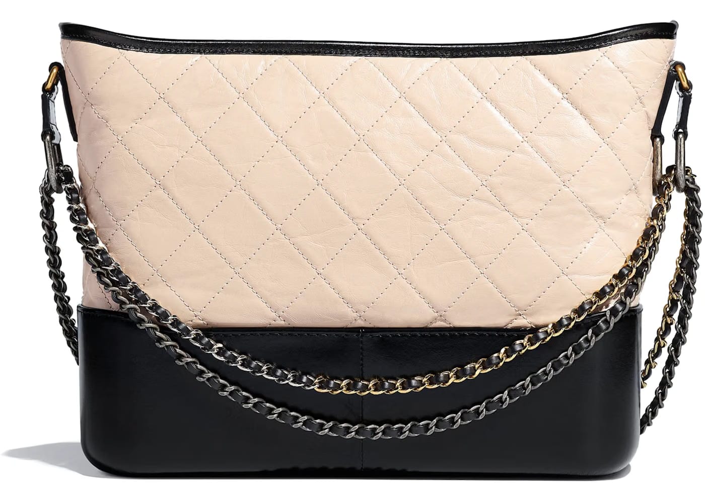 Chanel Gabrielle Hobo Bag Quilted Aged Calfskin Beige/Black