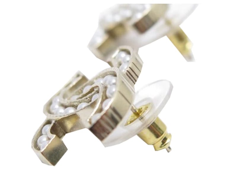 Chanel Logo CC Pearl Earrings Gold